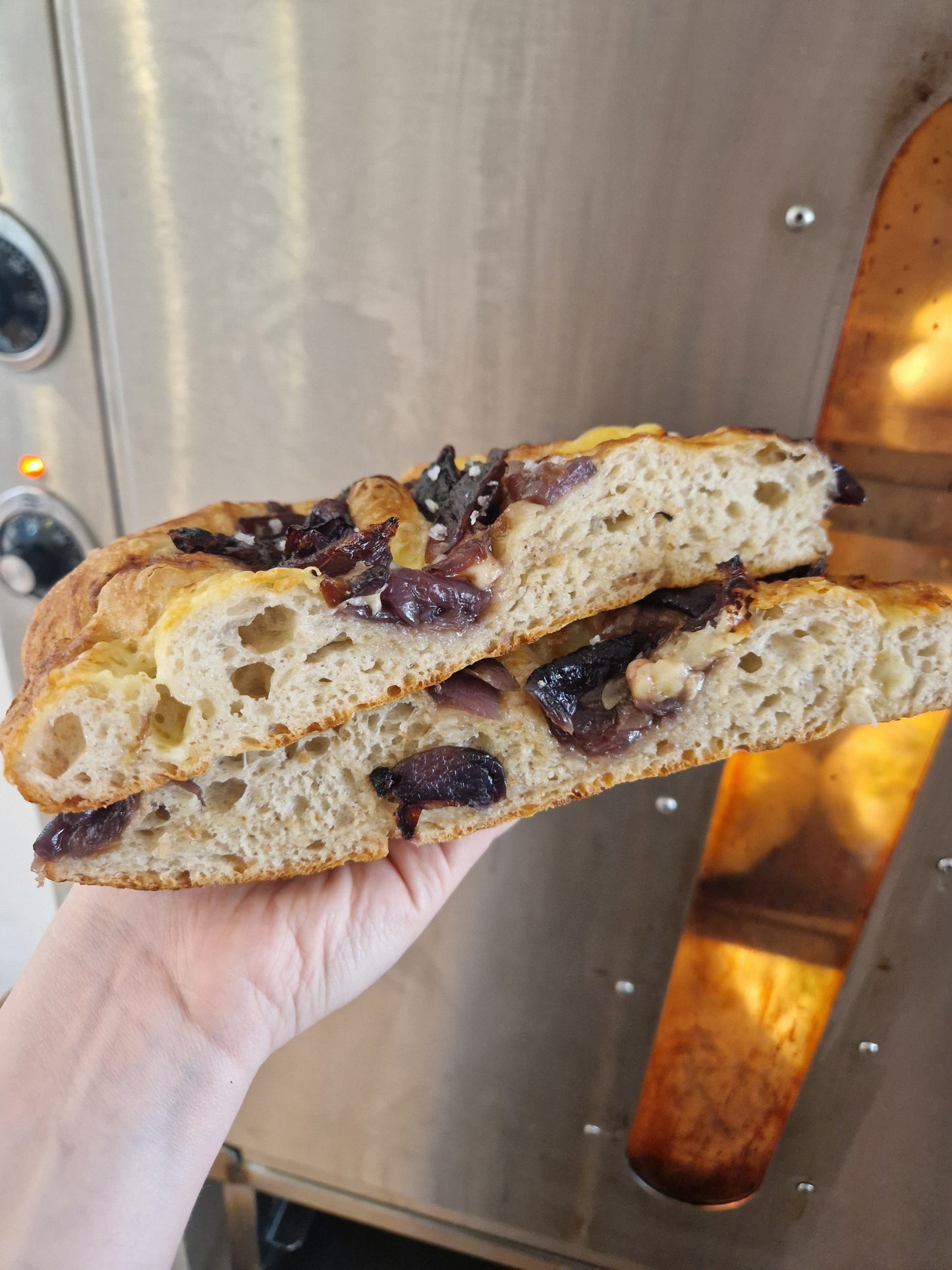 Roasted red onion & Lincolnshire poacher focaccia