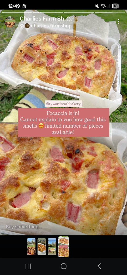 Rhubarb & custard focaccia