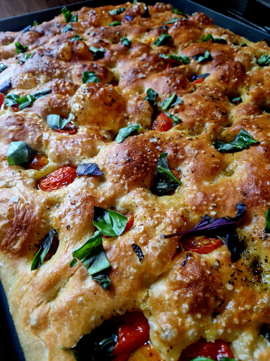 Tomato, basil & garlic focaccia